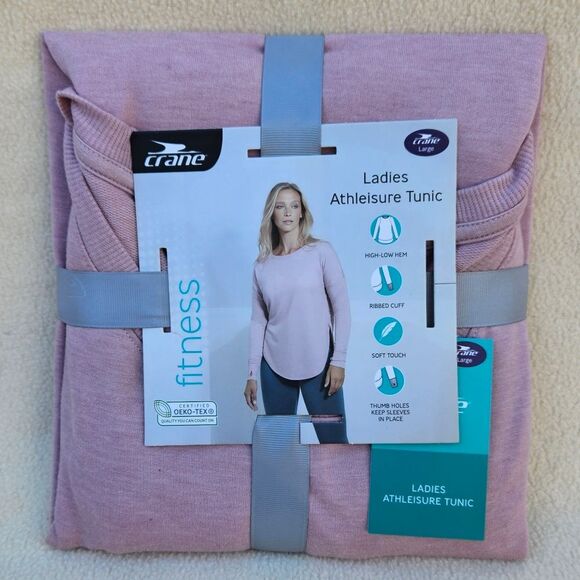 Crane Ladies Pink Long Sleeve Crew Neck Athleisure Pullover Tunic Top Size L - Picture 2 of 8